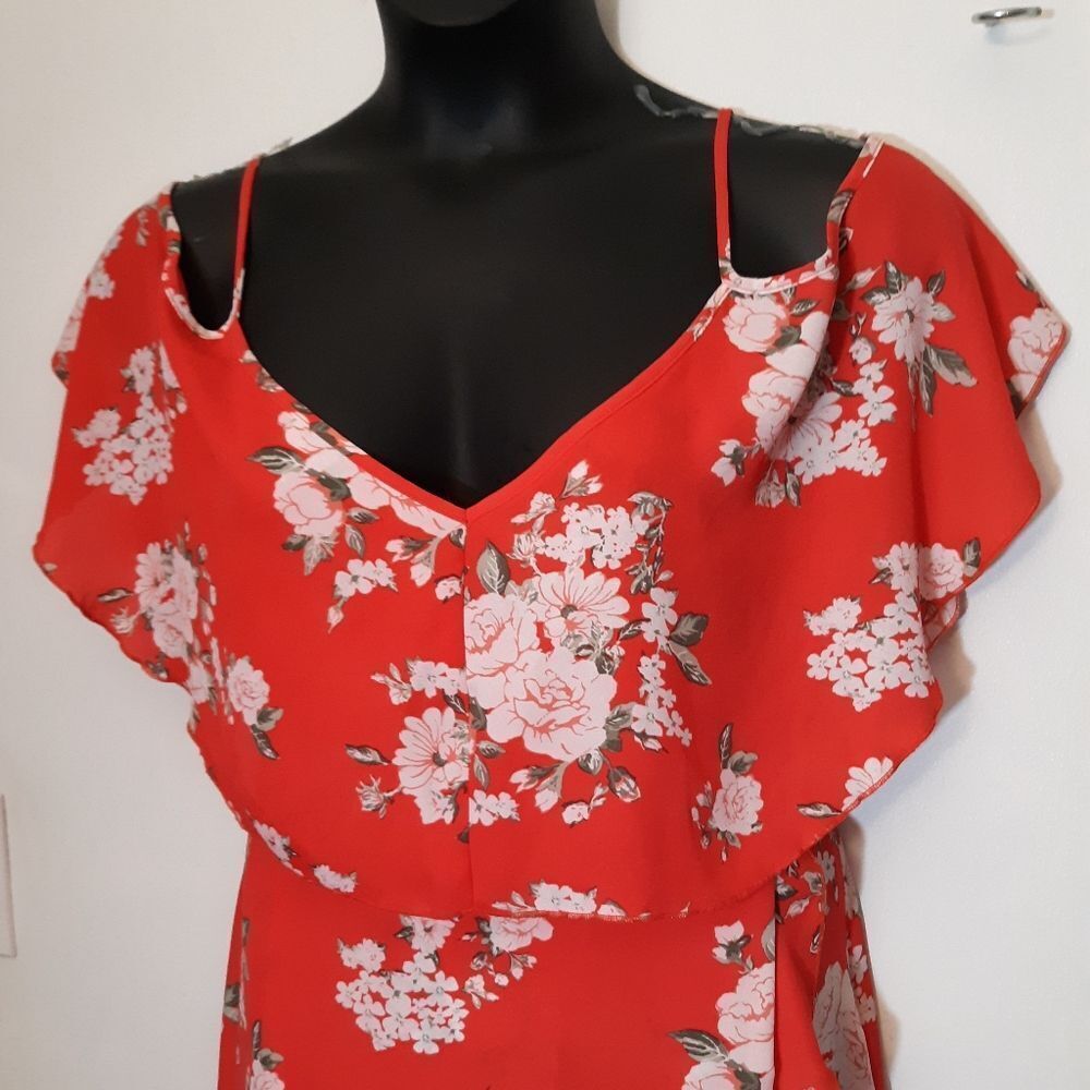 Favlux Fashion red floral cold shoulder dress - Picture 2 of 7